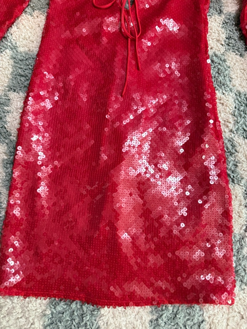 BARDOT Verona Red Long Sleeve Sequin Mini Dress Backless Bow Detail Formal Event - Picture 5 of 16